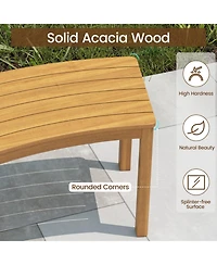 Gouun Outdoor Curved Acacia Wood Backless Bench Set of 2 for Front Porch and Fire Pit