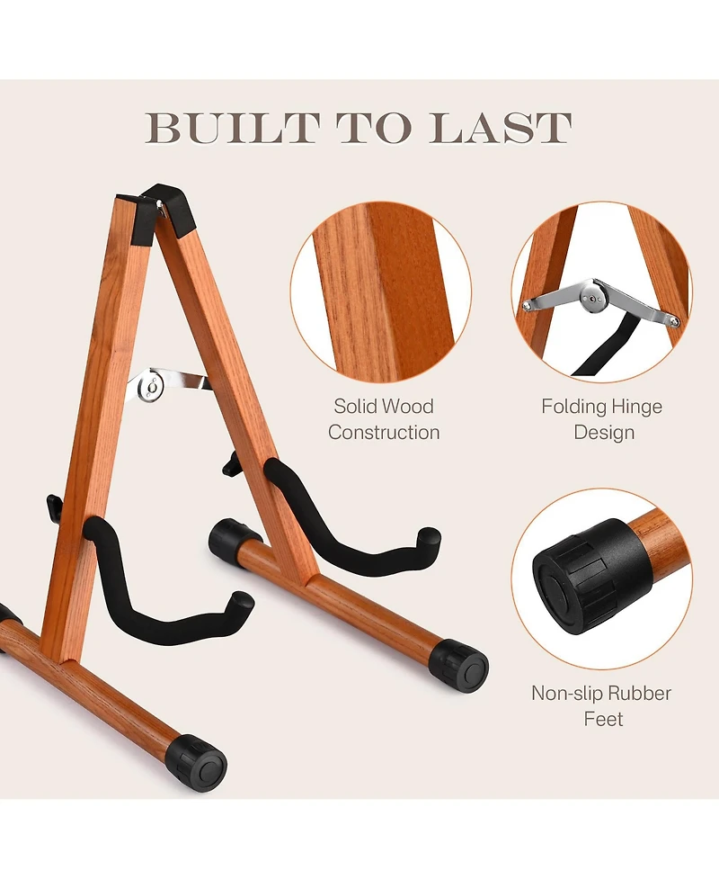 Yescom 6 Pcs Wooden Folding Guitar Stand w/ Foam Arms fits for Acoustic Guitars, Ukuleles, Violins A-frame Floor Instrument Display Recording Studios