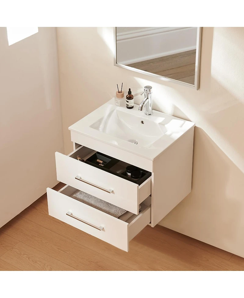 Sillysis Glossy White Wall Mounted Bathroom Vanity with Sink , Soft Close Drawers