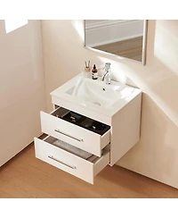 Sillysis Glossy White Wall Mounted Bathroom Vanity with Sink , Soft Close Drawers