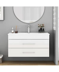 Sillysis Glossy White Wall Mounted Bathroom Vanity with Sink , Soft Close Drawers