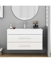 Sillysis Glossy White Wall Mounted Bathroom Vanity With Sink Soft Close Drawers Modern Floating Storage Cabinet