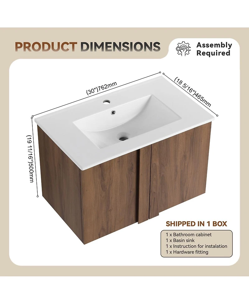 Sillysis Wall Mounted Bathroom Vanity with Ceramic Sink, Soft Close Double Doors