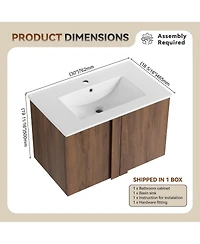 Sillysis Wall Mounted Bathroom Vanity with Ceramic Sink, Soft Close Double Doors