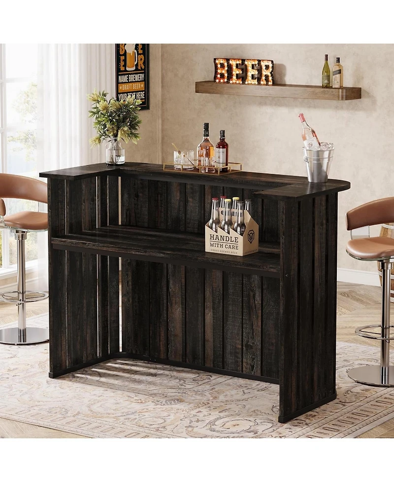 Tribesigns 63-Inch Home Bar Unit, Farmhouse Liquor Bar Table with Storage Shelves, 2-Tier Wine Bar Cabinet Mini Bar Table