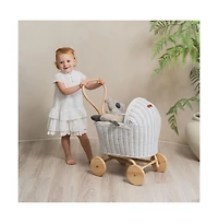 Momiji Colette Handcrafted Rattan Doll Stroller with Wooden Wheels and Toy Mattress - Wicker