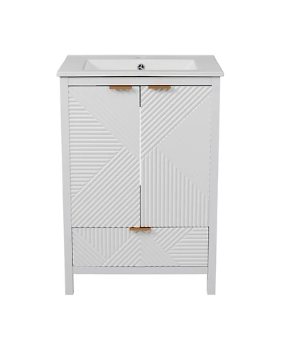 Busdays 24 Inch Bathroom Vanity with Sink Modern Single Hole Faucet Textured Door Panel Drawer Pine Legs Large Storage Soft Close Hinges