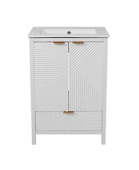 Busdays 24 Inch Bathroom Vanity with Sink Modern Single Hole Faucet Textured Door Panel Drawer Pine Legs Large Storage Soft Close Hinges