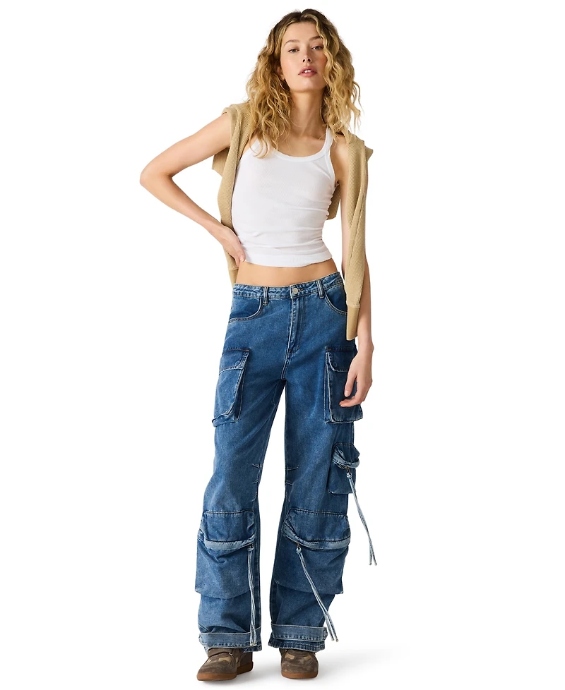 Steve Madden Women's Duo Denim Cotton Cargo Pants