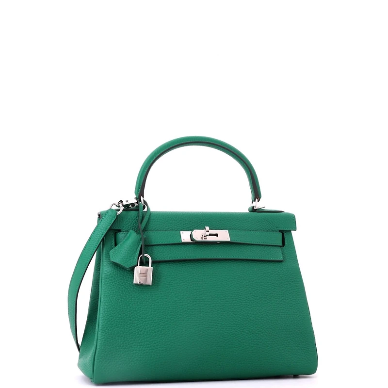 Pre-Owned HERMES Kelly 28 Handbag Green Togo with Palladium Hardware