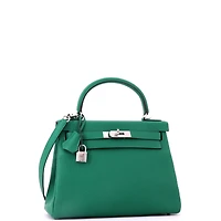 Pre-Owned HERMES Kelly 28 Handbag Green Togo with Palladium Hardware