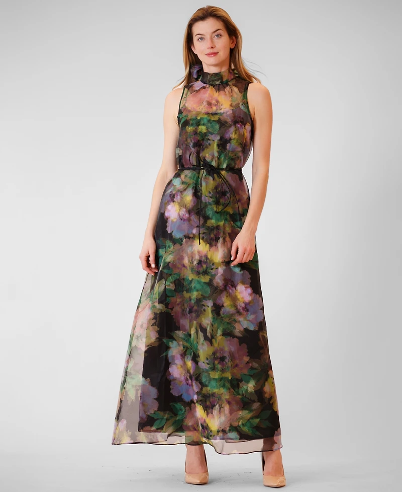 julia jordan Women's Halter Neck Satin Overlay Dress