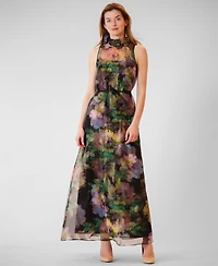 julia jordan Women's Halter Neck Satin Overlay Dress