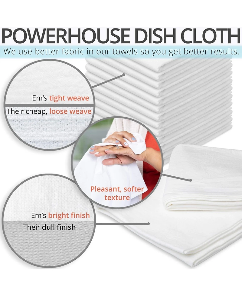 Gnuadz 12pcs Flour Sack Dish Towels Cotton Embroidery Drying Glass Hand Dinnerware Plain Thick Zero-lint Highly Absorbent 27x27