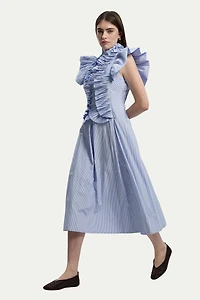 Karen Millen Women's High Neck Pleated Ruffle Midi Dress