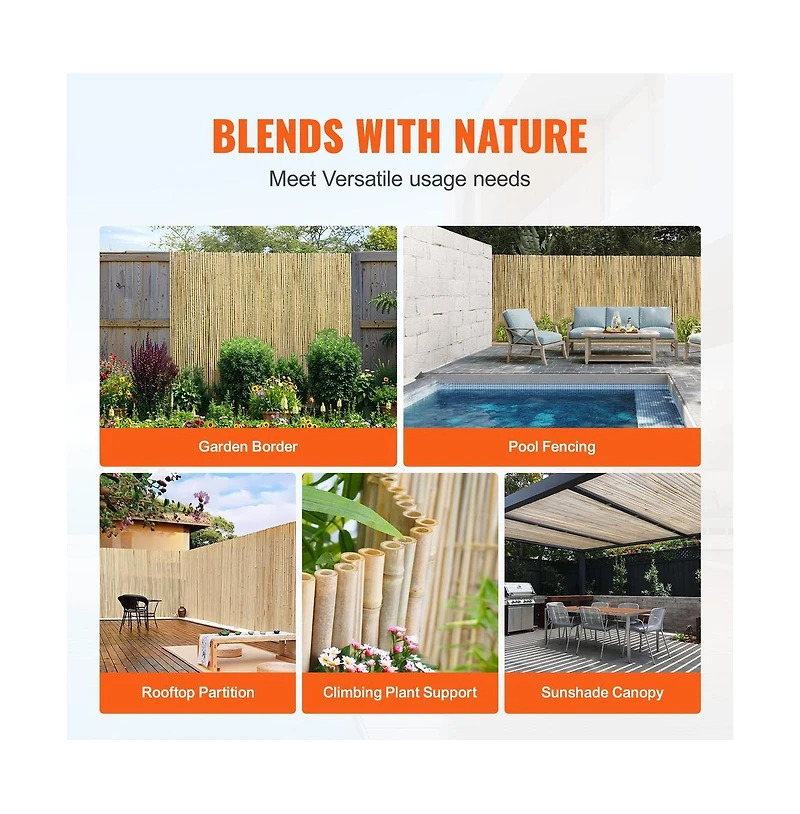 Sugift Rolled Bamboo Privacy Fence 4 feet H x 8 feet L Decorative Screen