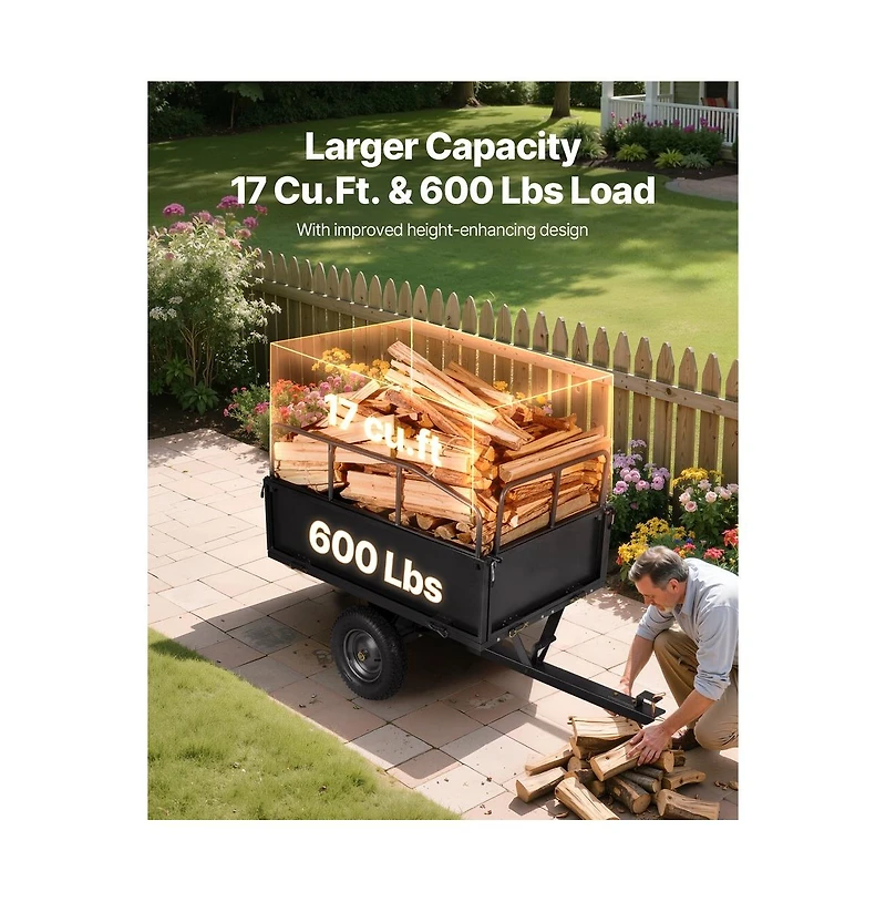 Sugift 17 cu feet Garden Utility Trailer 600 lb Atv Tow Behind Dump Cart