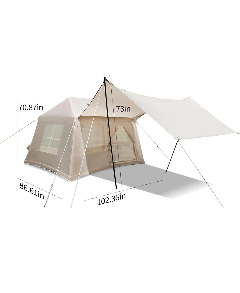 ECHTPeak 5.72m Inflatable Camping Tent, Easy Setup 4 Season Windproof Glamping Tent with Mesh Windows and Pump, Outdoor Cotton Tent