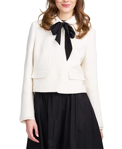 Elle Collection Women's Tweed Jacket With Bow