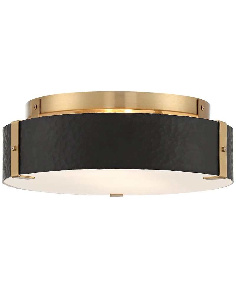 Possini Euro Design Elise Mid Century Modern Ceiling Light Flush-Mount Fixture Gold 2-Light Black Shade for Bedroom House