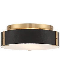 Possini Euro Design Elise Mid Century Modern Ceiling Light Flush-Mount Fixture Gold 2-Light Black Shade for Bedroom House