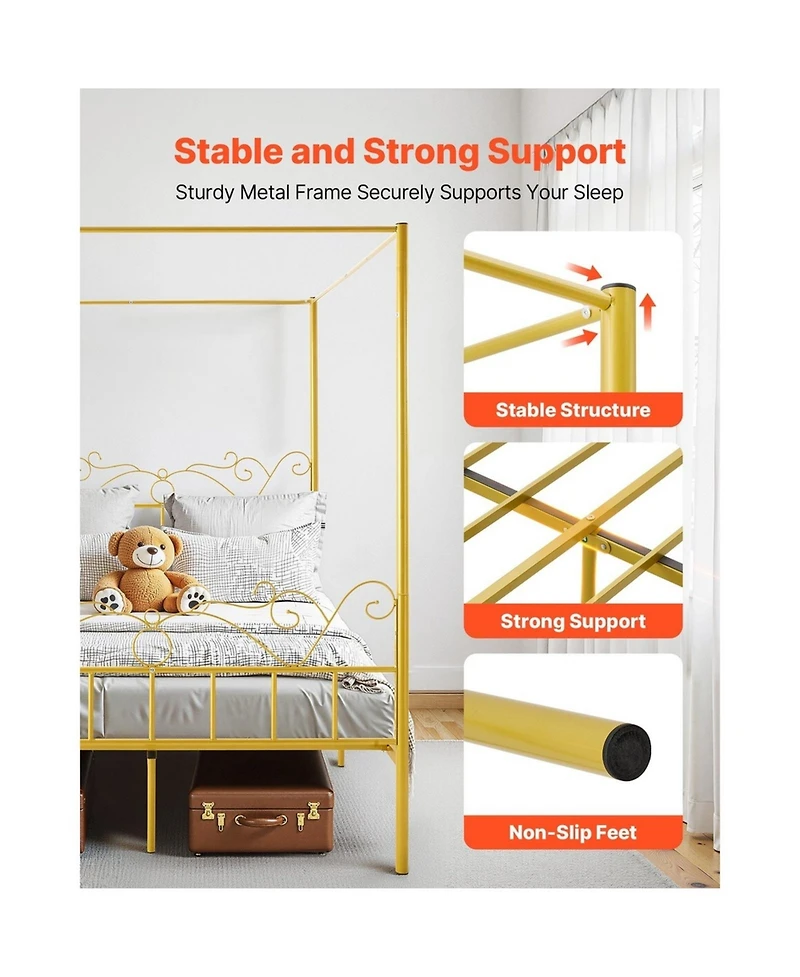Sugift Canopy Bed Frame Metal Four Poster with Minimalist Headboard