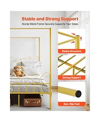 Sugift Canopy Bed Frame Metal Four Poster with Minimalist Headboard