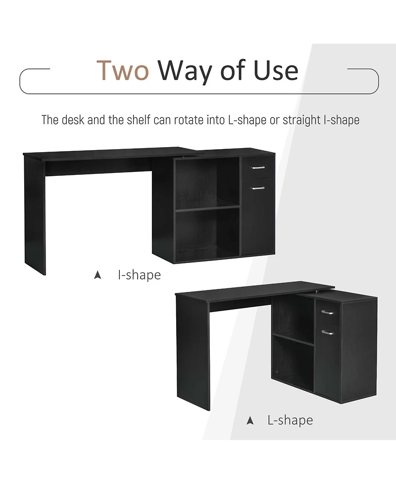 Homcom Home Office L-Shaped Corner Desk with Storage Drawer Modern Style