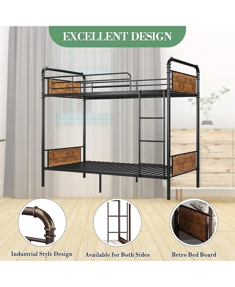 gaomon Bunk Beds with High Guardrail and Ladder, Convertible to 2 Kids/Teens/Adults, Sturdy Heavy Duty Metal Slats