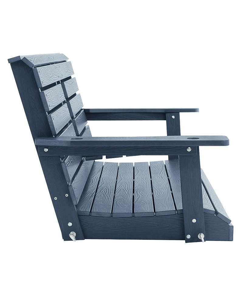 Mega Casa 2-Seat Poly Lumber Hips Porch Swing with Foldable Cup Holders and Curved Deep Seat for Outdoor Garden