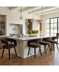 Maison Boucle 24" Counter Height Upholstered Velvet Bar Stools Set of 4, Open Back