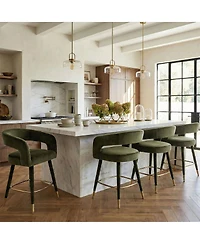 Maison Boucle 24" Counter Height Upholstered Velvet Bar Stools Set of 4, Open Back