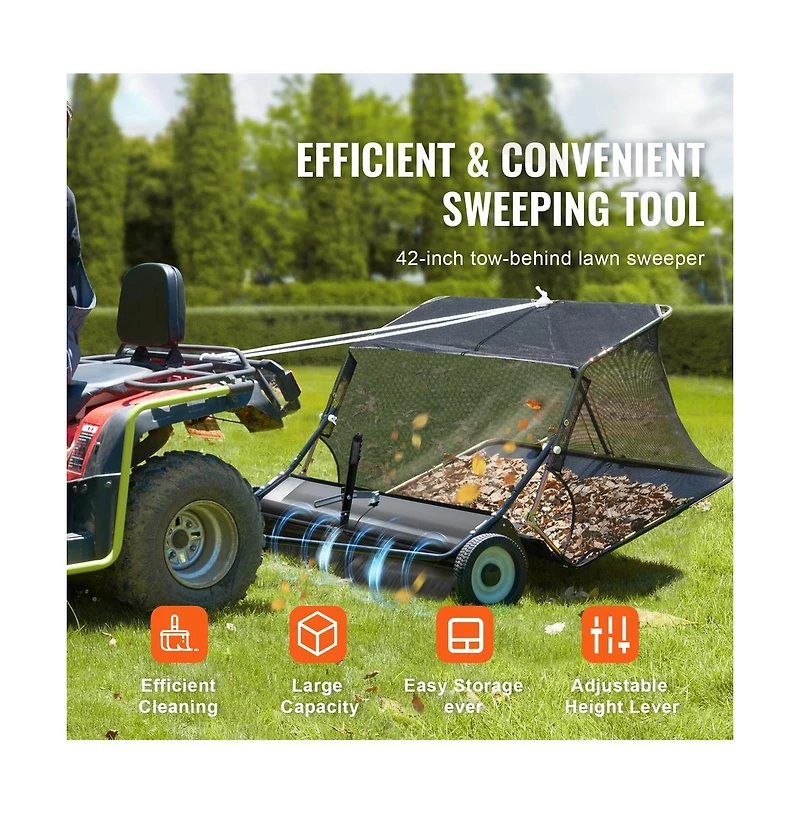 Sugift Tow Behind Lawn Sweeper with Collector Bag