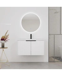 Sillysis 35.4 Inch Floating Bathroom Vanity with Resin Sink, Soft Close Doors, Modern Textured Panels and Ample Storage