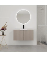 Sillysis 35.4 Inch Floating Bathroom Vanity with Resin Sink, Soft Close Doors, Modern Textured Panels and Ample Storage