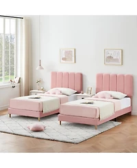 Homfan Modern Princess Style Twin Platform Bed Frame for Girls, Upholstered Soft Headboard, Sturdy Wooden Slats, No Box Spring Needed, Easy Assembly