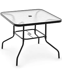 Gymax 34 Inch Dining Table Square Tempered Glass Table w/ 1.5'' Umbrella Hole Outdoor