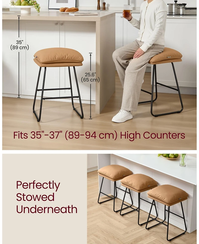 Slickblue Caramel Brown Counter Stools Set of 2 Cushioned Sled Base