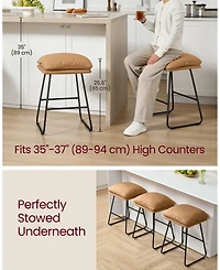 Slickblue Caramel Brown Counter Stools Set of 2 Cushioned Sled Base