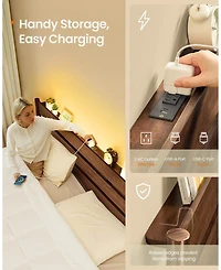 Slickblue King Bed Frame with Led Headboard Charging Station Storage