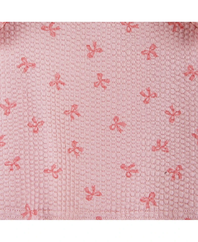 Andy & Evan Baby Girls Pink Bow Print Knit Seersucker Top and Pant Set