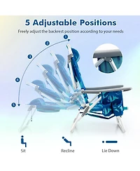 Gymax 2 Pieces Beach Chair 5-Position Outdoor Reclining Chairs w/ Head Pillow and Storage Bag