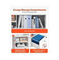 Sugift 2 Drawer Wooden File Cabinet Mobile Filing Cabinet with Open Shelves Lockable Lateral