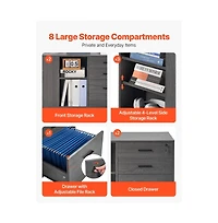 Sugift 3 Drawer Wooden File Cabinet Mobile Filing Cabinet with Power Strip Lockable Rolling File