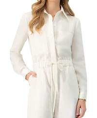 Ivonne Women's Linene Long Sleeve Collared Jumpsuit
