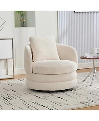 Rainsken 360degree(s) Swivel Round Barrel Chair - Chenille Upholstered Accent with Pillow, Armchair for Living Room, Reading Room