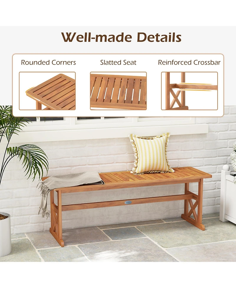 Gymax 51 Inches Acacia Wood Outdoor Bench w/ Slatted Seat and X-Shaped Frame