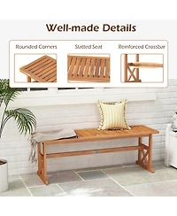 Gymax 51 Inches Acacia Wood Outdoor Bench w/ Slatted Seat and X-Shaped Frame