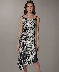 Donna Karan New York Women's Cowl Neck High-Low Sleeveless Printed A-Line Dress