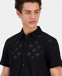 Guess Men's Geo Linework Jacquard Short-Sleeve Shirt